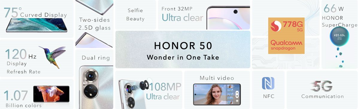 Megfizethető Honor 50 128 GB mobiltelefon